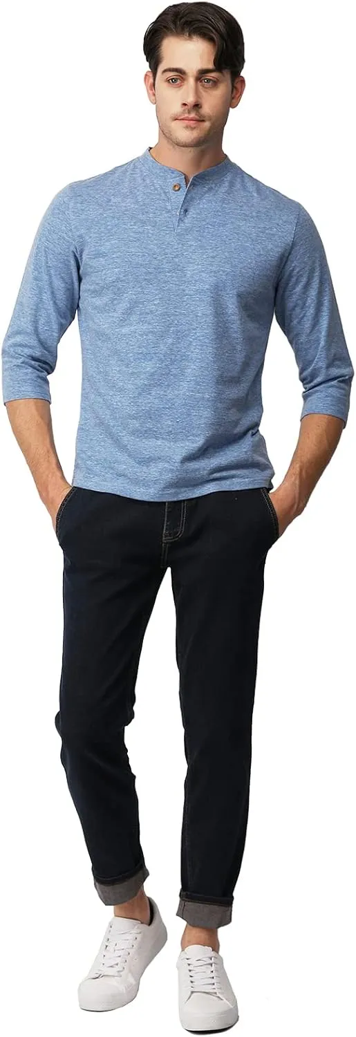 H2H Mens Casual Premium Slim Fit Henley Shirts Lightweight Thin Fabric
