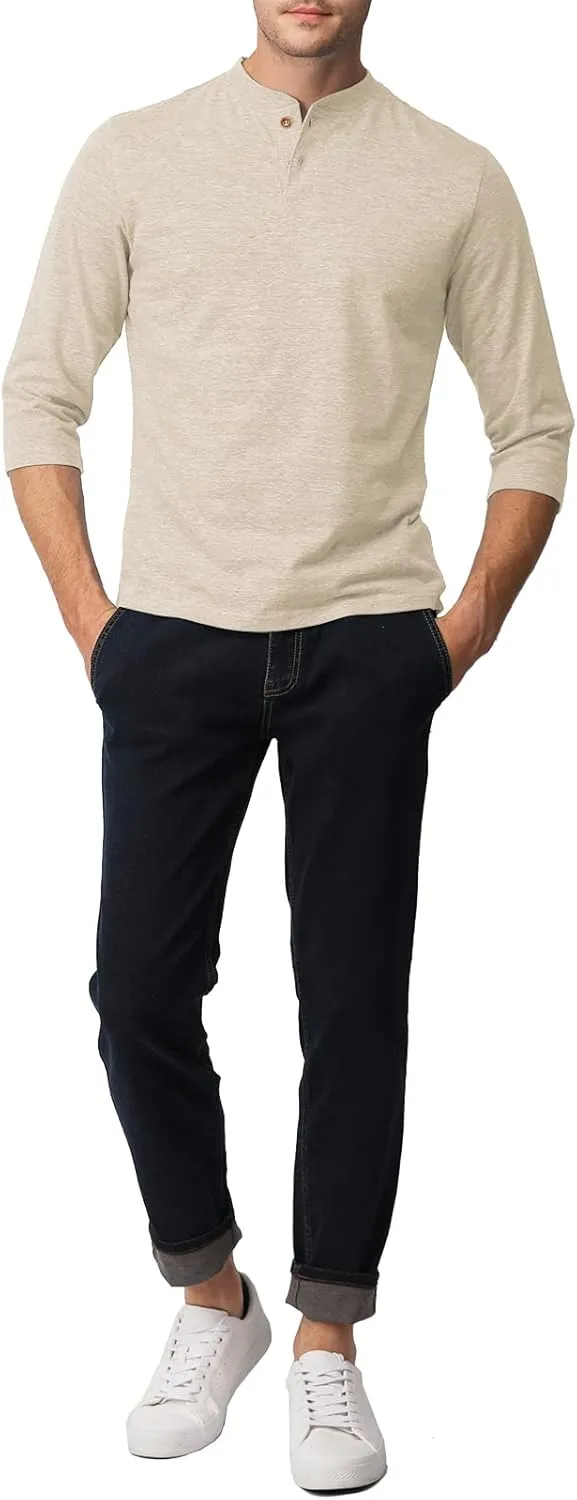 H2H Mens Casual Premium Slim Fit Henley Shirts Lightweight Thin Fabric