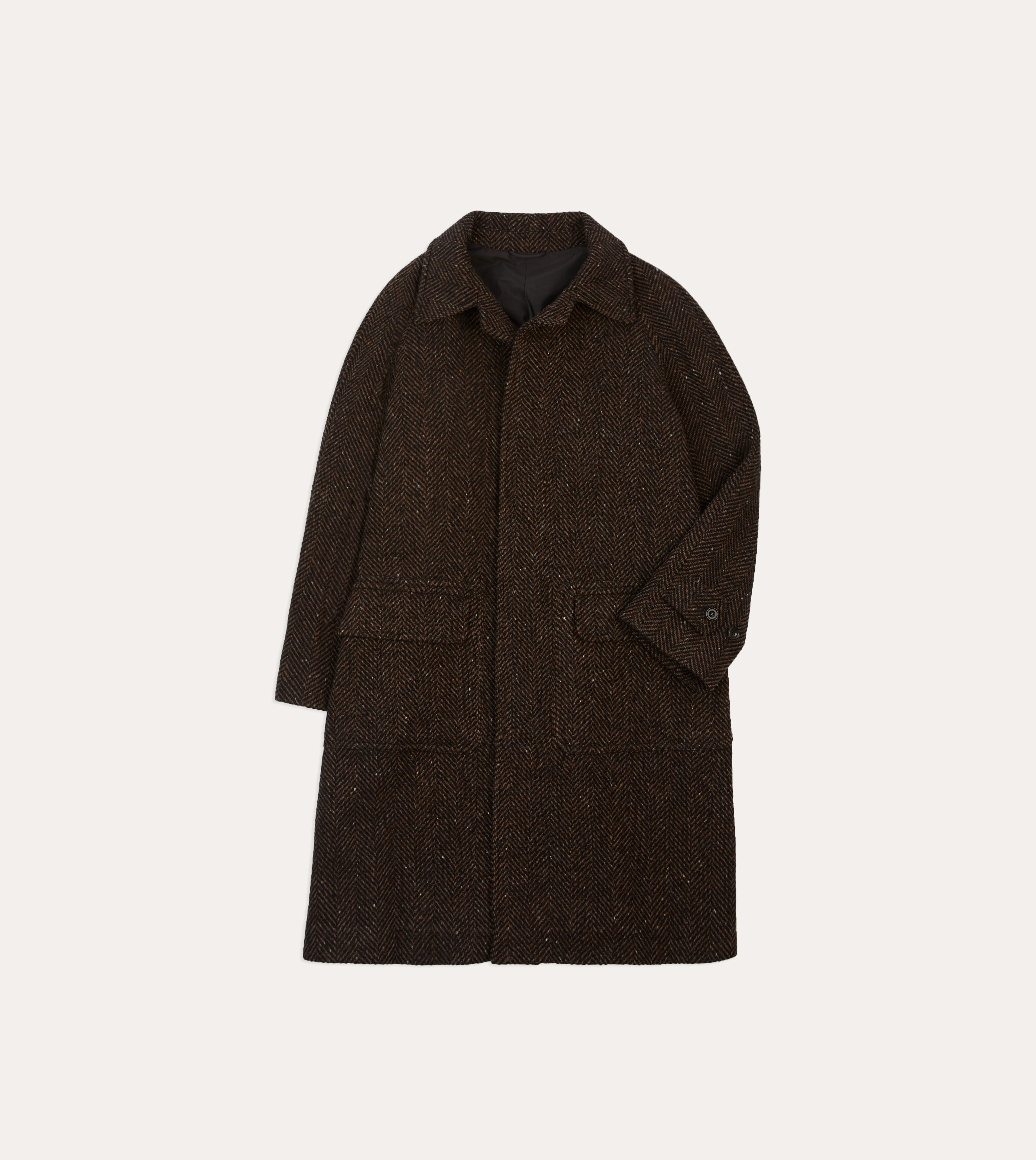 Outdoors Day Brown Herringbone Wool Raglan Coat