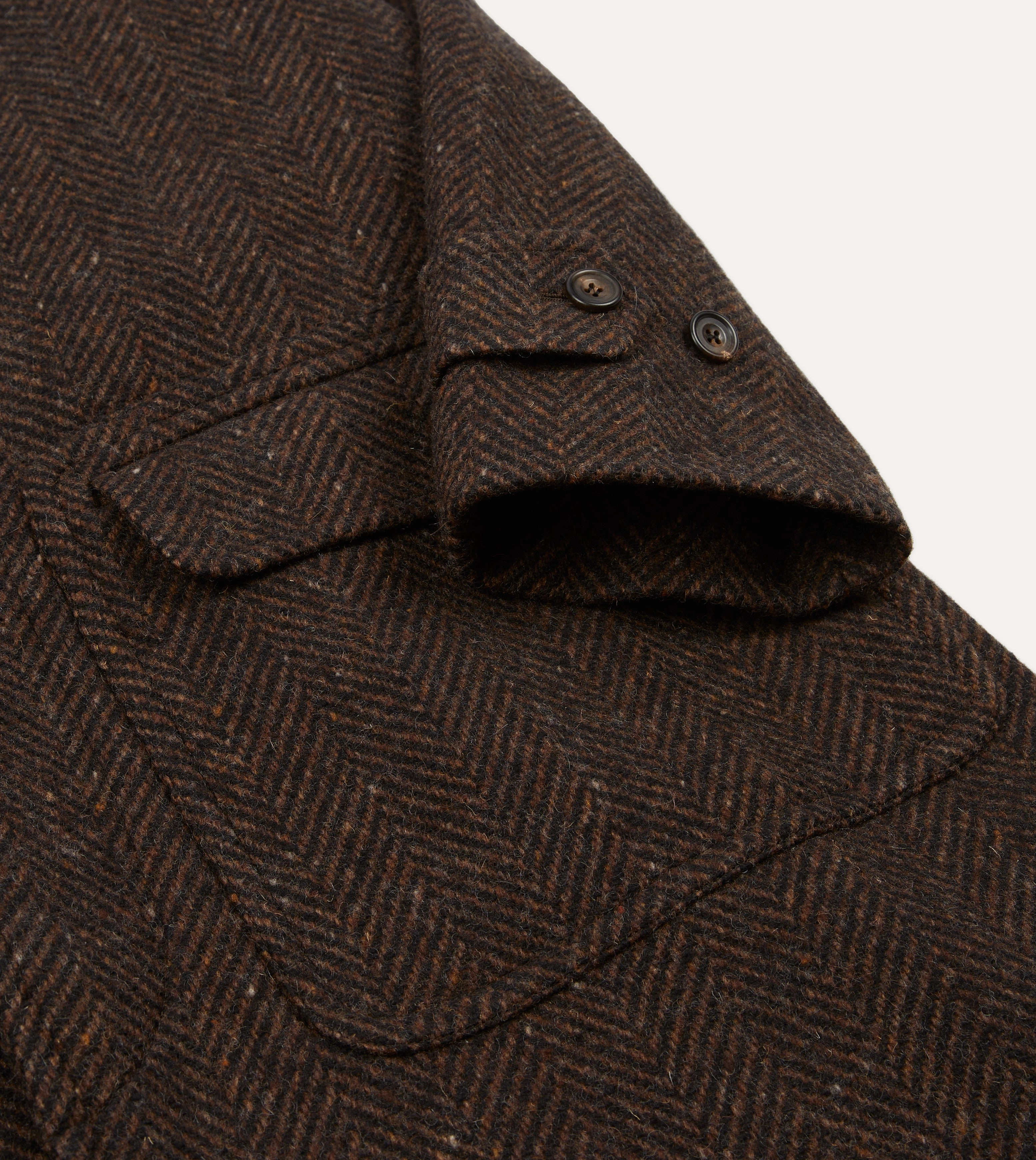 Brown Herringbone Wool Raglan Coat Oppose