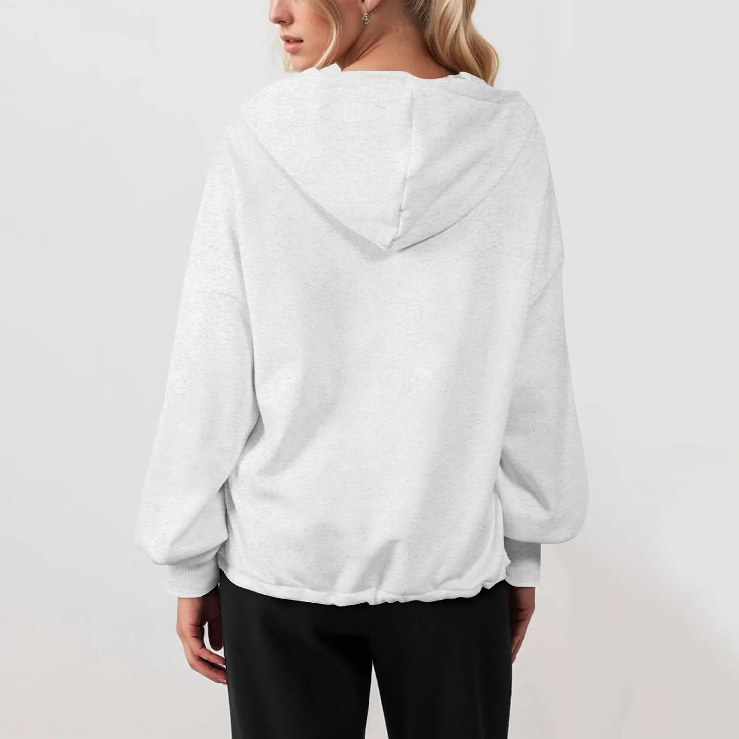 Half Zip Pullover Women Oversized Drawstring Hem Drop Shoulder Cropped Sweatshirt Loose Low Cut Long Sleeve Shirt