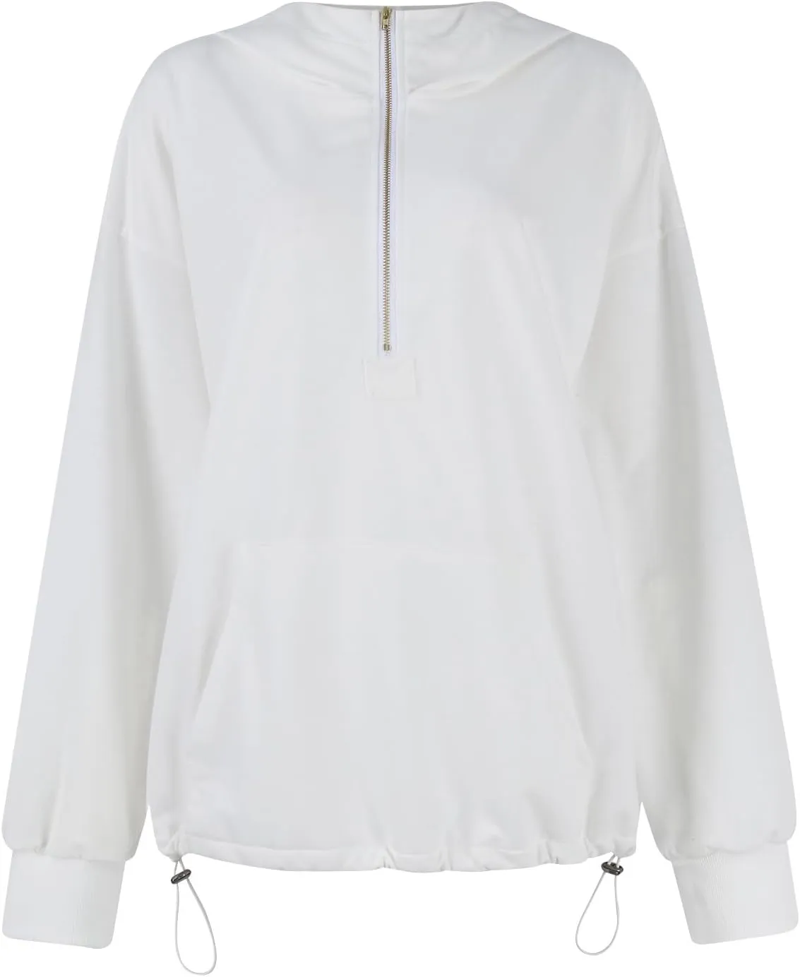 Half Zip Pullover Women Oversized Drawstring Hem Drop Shoulder Cropped Sweatshirt Loose Low Cut Long Sleeve Shirt