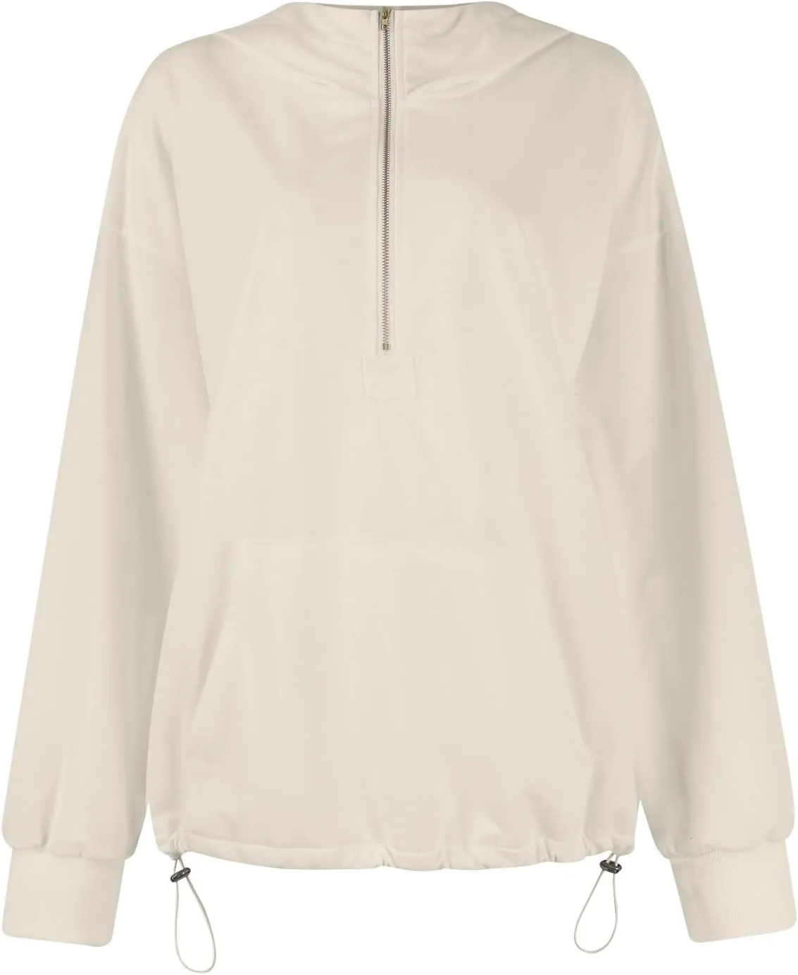 Half Zip Pullover Women Oversized Drawstring Hem Drop Shoulder Cropped Sweatshirt Loose Low Cut Long Sleeve Shirt