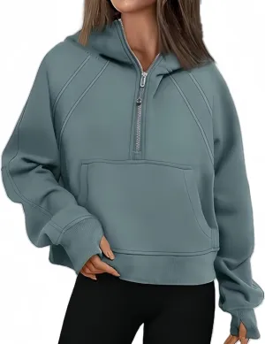 Half Zip Sweatshirts Cropped Hoodies Womens Y2K Fleece Sweatshirts