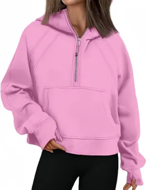 Half Zip Sweatshirts Cropped Hoodies Womens Y2K Fleece Sweatshirts