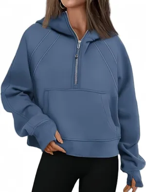 Half Zip Sweatshirts Cropped Hoodies Womens Y2K Fleece Sweatshirts