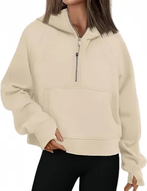Half Zip Sweatshirts Cropped Hoodies Womens Y2K Fleece Sweatshirts