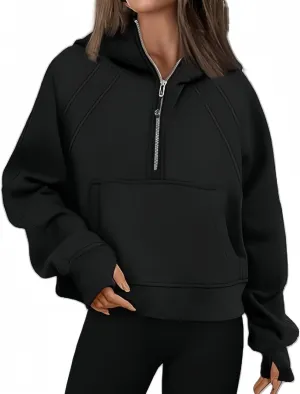 Half Zip Sweatshirts Cropped Hoodies Womens Y2K Fleece Sweatshirts