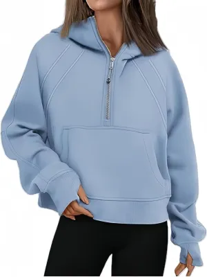 Half Zip Sweatshirts Cropped Hoodies Womens Y2K Fleece Sweatshirts