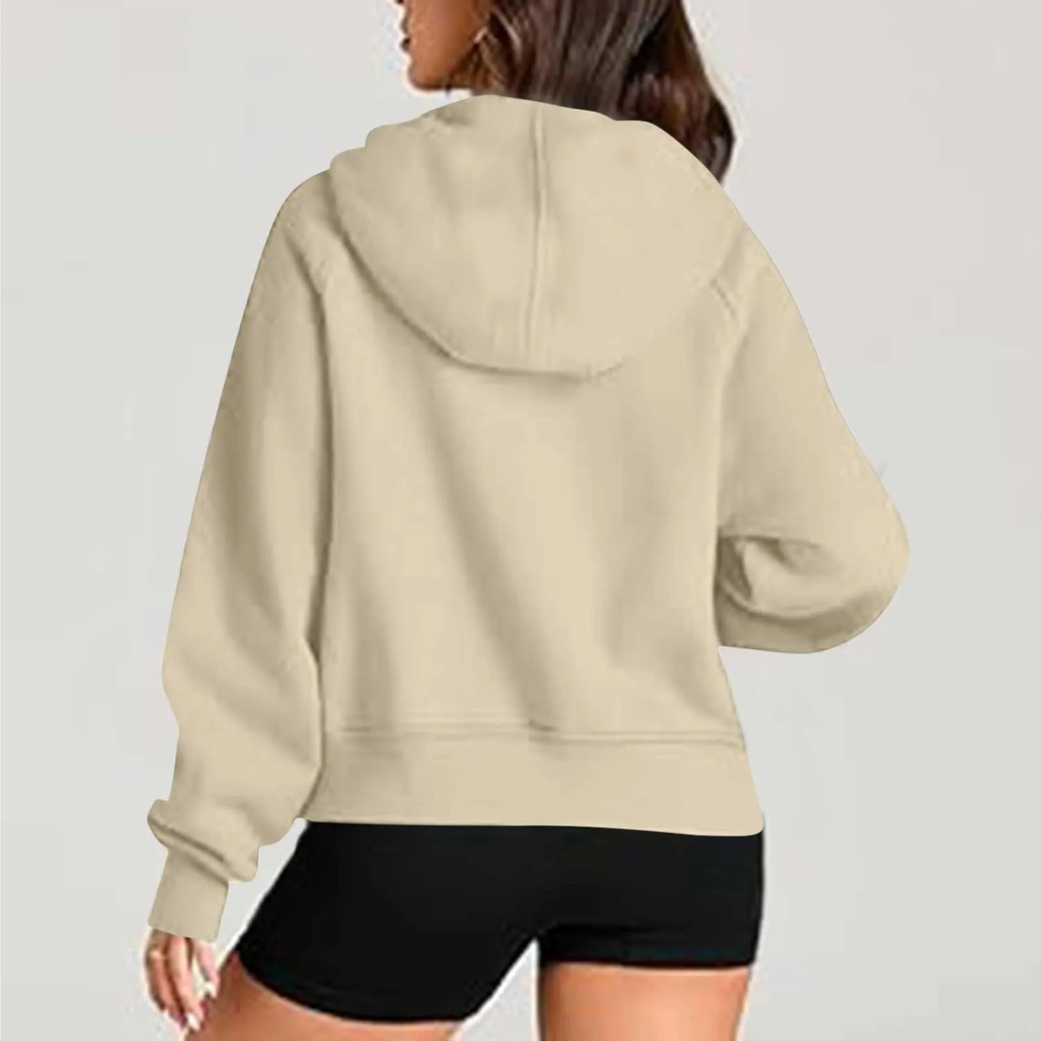 Half Zipper Cropped Hooded Sweatshirt for Women Long Sleeve Thumb Buckle Solid Sweatshirts 2024 Fall Trendy Clothes