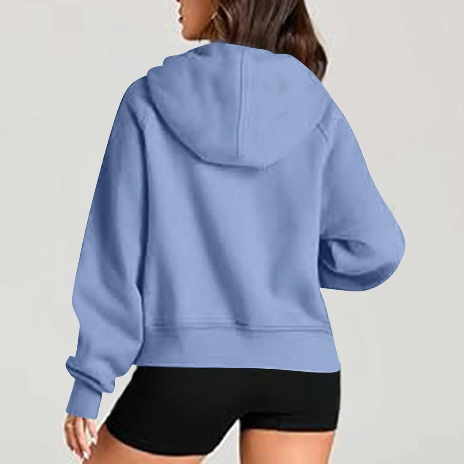 Half Zipper Cropped Hooded Sweatshirt for Women Long Sleeve Thumb Buckle Solid Sweatshirts 2024 Fall Trendy Clothes