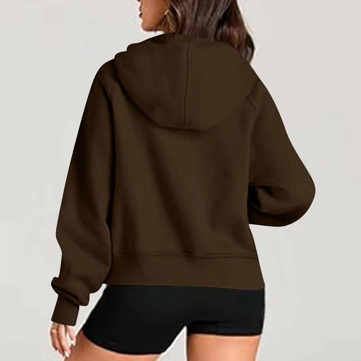 Half Zipper Cropped Hooded Sweatshirt for Women Long Sleeve Thumb Buckle Solid Sweatshirts 2024 Fall Trendy Clothes