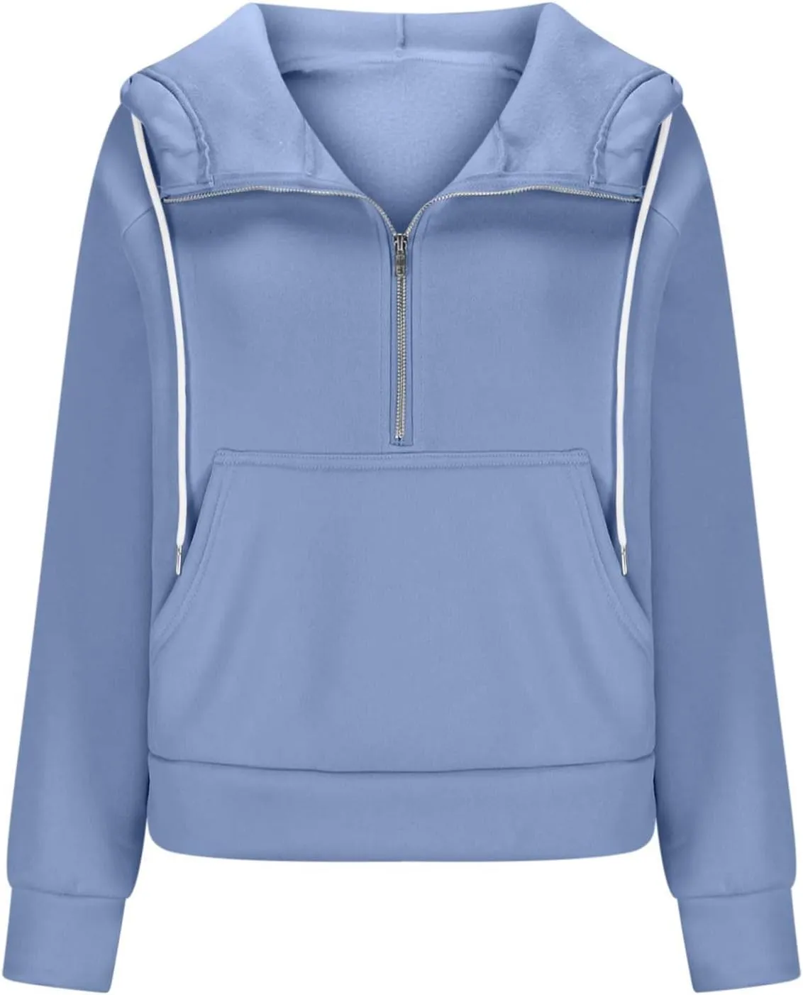 Half Zipper Cropped Hooded Sweatshirt for Women Long Sleeve Thumb Buckle Solid Sweatshirts 2024 Fall Trendy Clothes