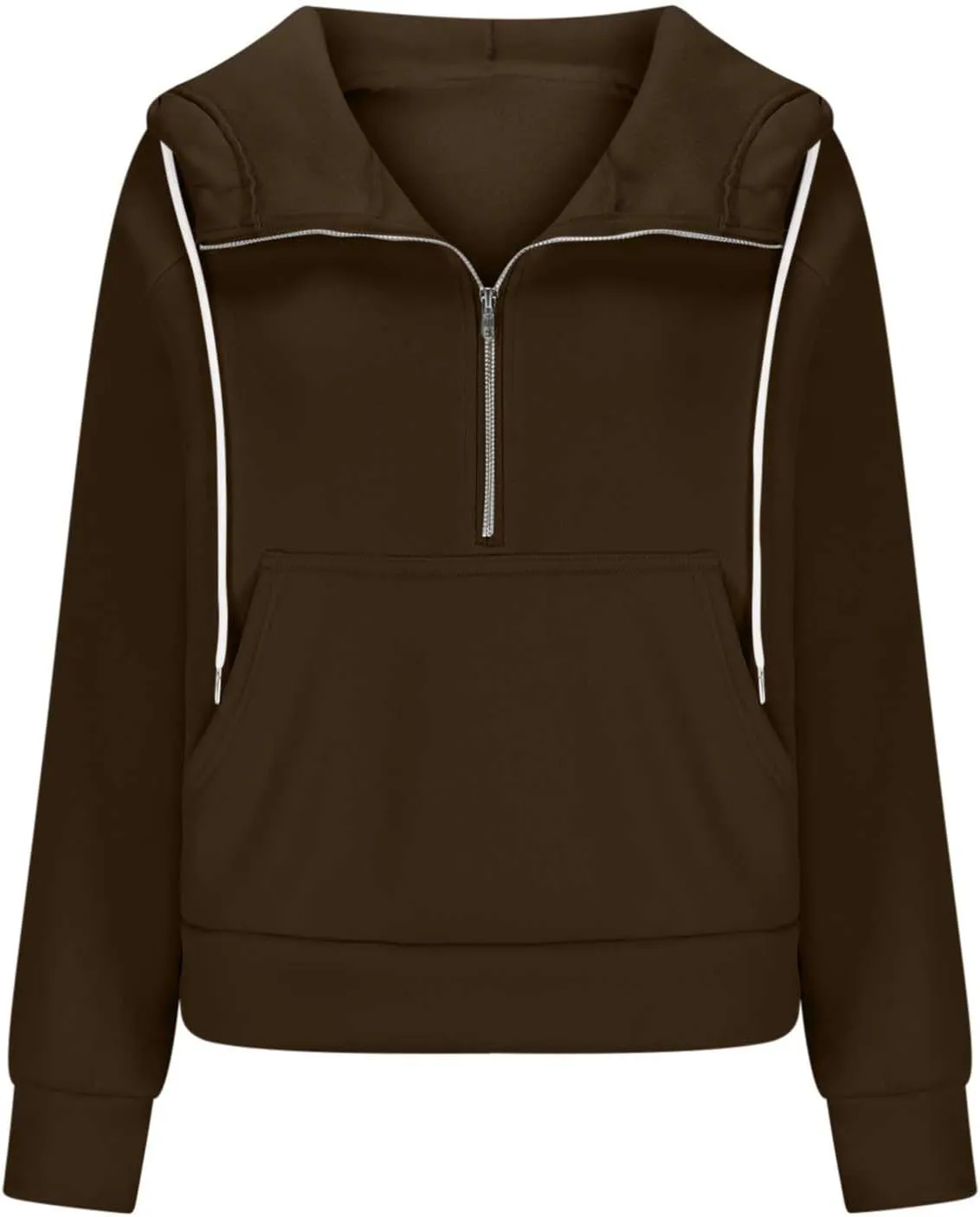 Half Zipper Cropped Hooded Sweatshirt for Women Long Sleeve Thumb Buckle Solid Sweatshirts 2024 Fall Trendy Clothes