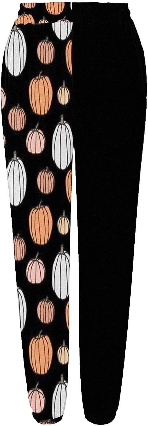 Halloween Sweatpants for Women Cinch Bottom Ghost Print Joggers Drawstring High Waist Workout Pants with Pockets