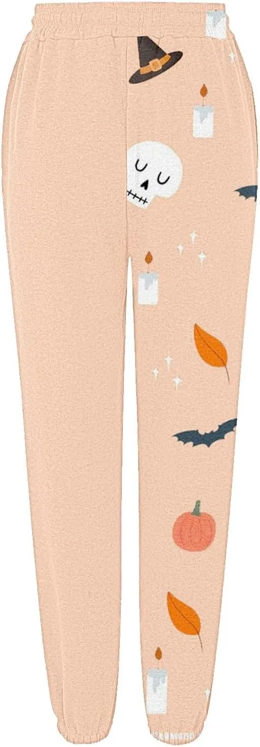 Halloween Sweatpants for Women Cinch Bottom Pumpkin Ghost Print Joggers High Waist Drawstring Athletic Pants Pockets