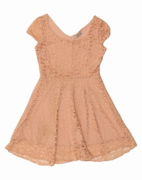 VINTAGE Girls A-Line Dress 10-11 Years XL Pink Floral Nylon Ombre-Effect
