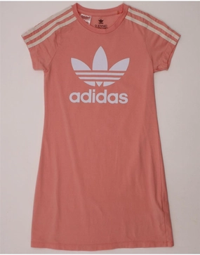 ADIDAS Girls Graphic T-Shirt Dress 9-10 Years Pink Cotton Bright Bloom Bloom Zone