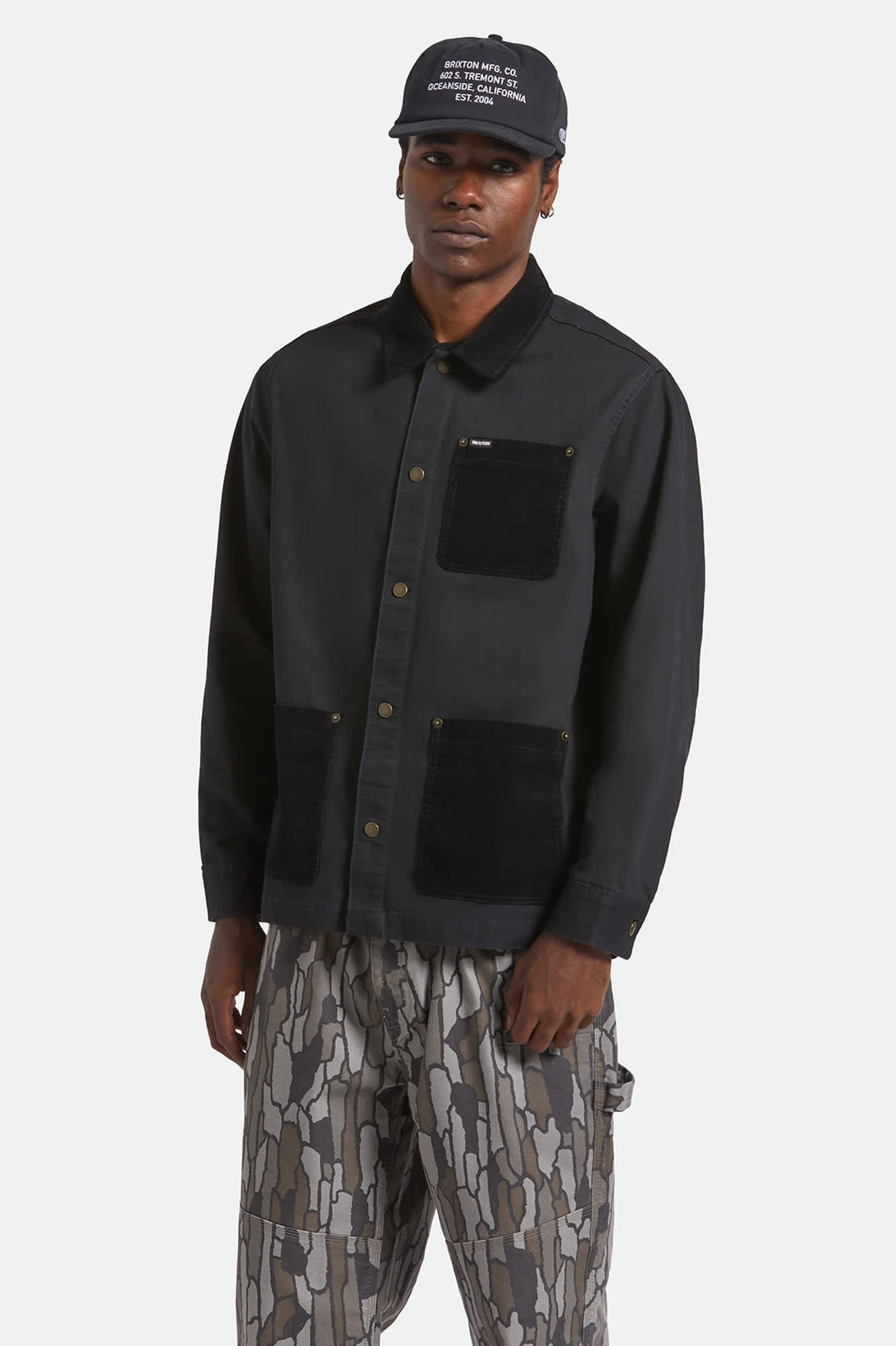 Herringbone Lightweight Chore Coat - Black Herringbone Confidence booster Full length
