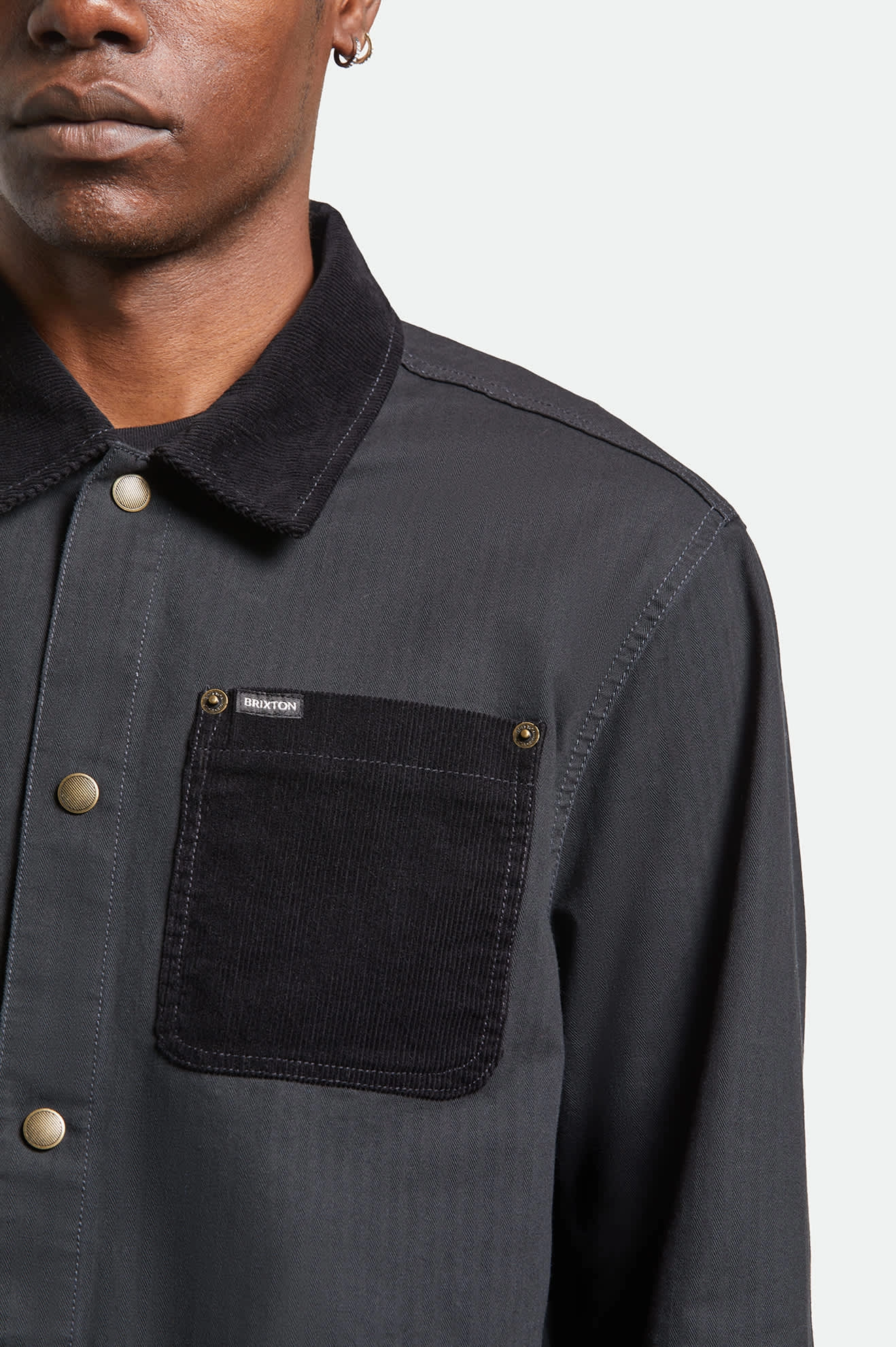 Stretch Comfort Herringbone Lightweight Chore Coat - Black Herringbone