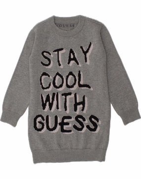 GUESS Girls Graphic Jumper Dress 2-3 Years Grey Cotton Comfortable Design Wear