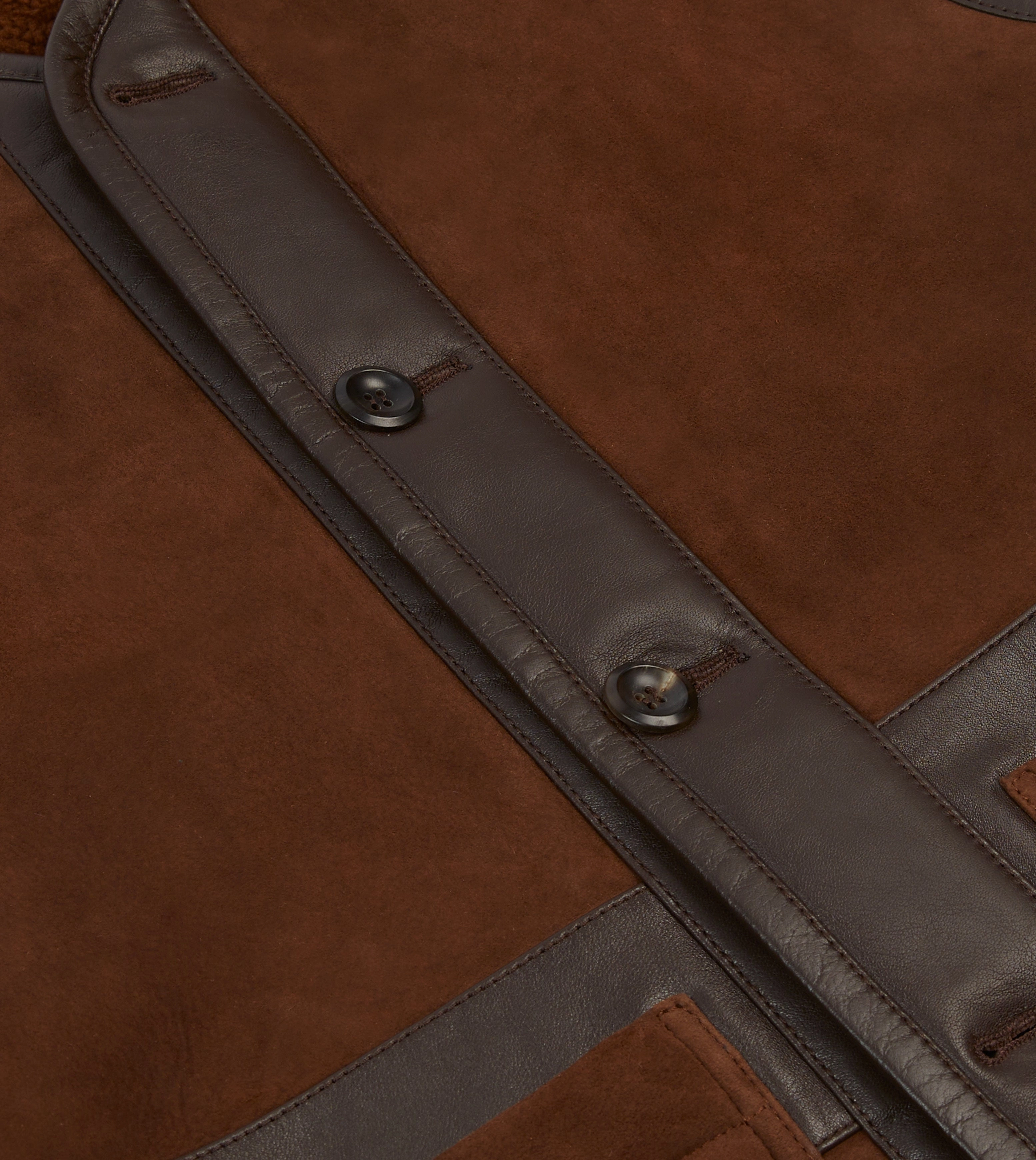 Dark Brown Suede Shearling Vest Functional Piece