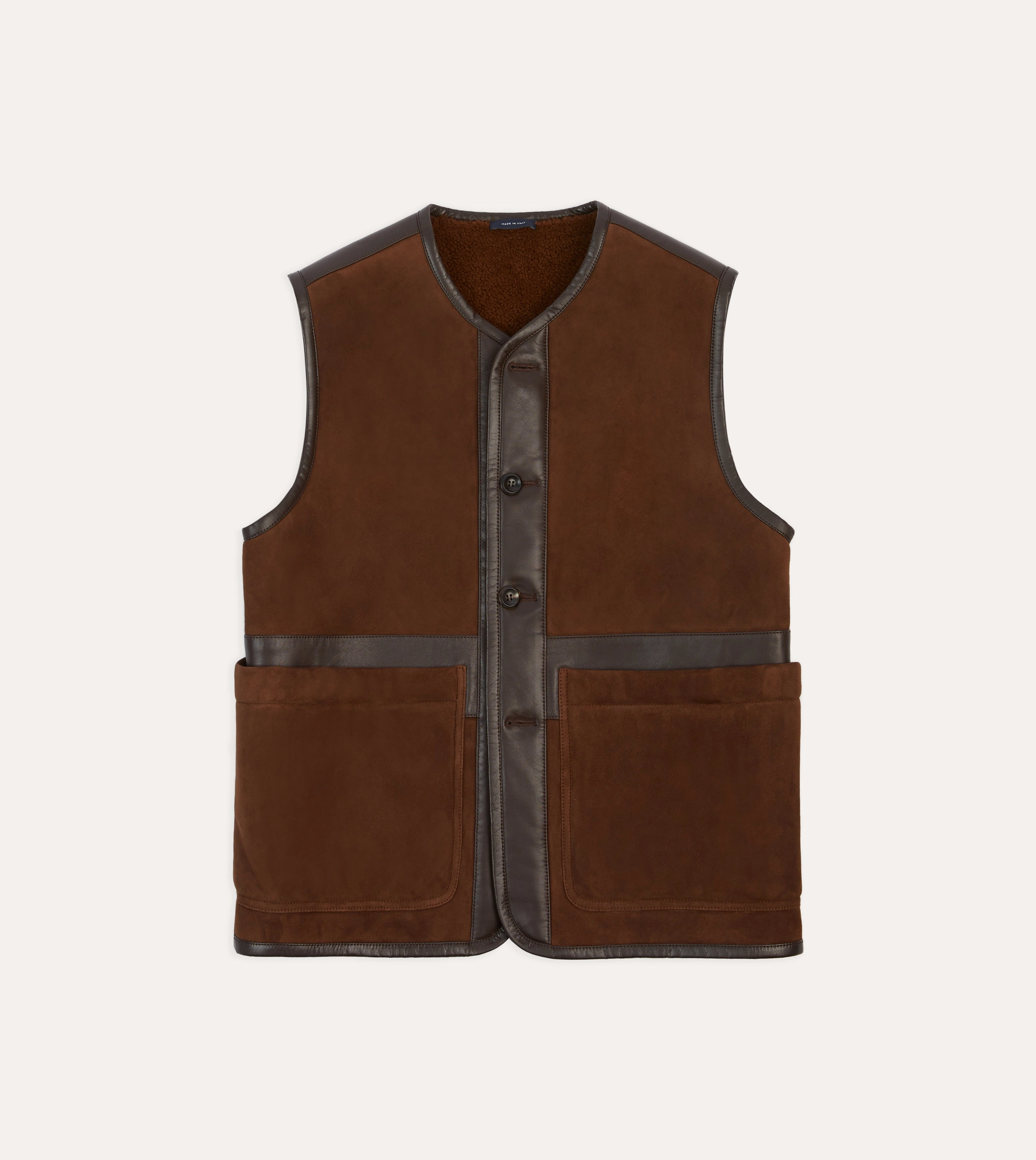 Dark Brown Suede Shearling Vest TailoredSilhouette Charm
