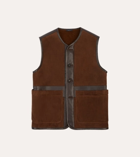 Dark Brown Suede Shearling Vest TailoredSilhouette Charm