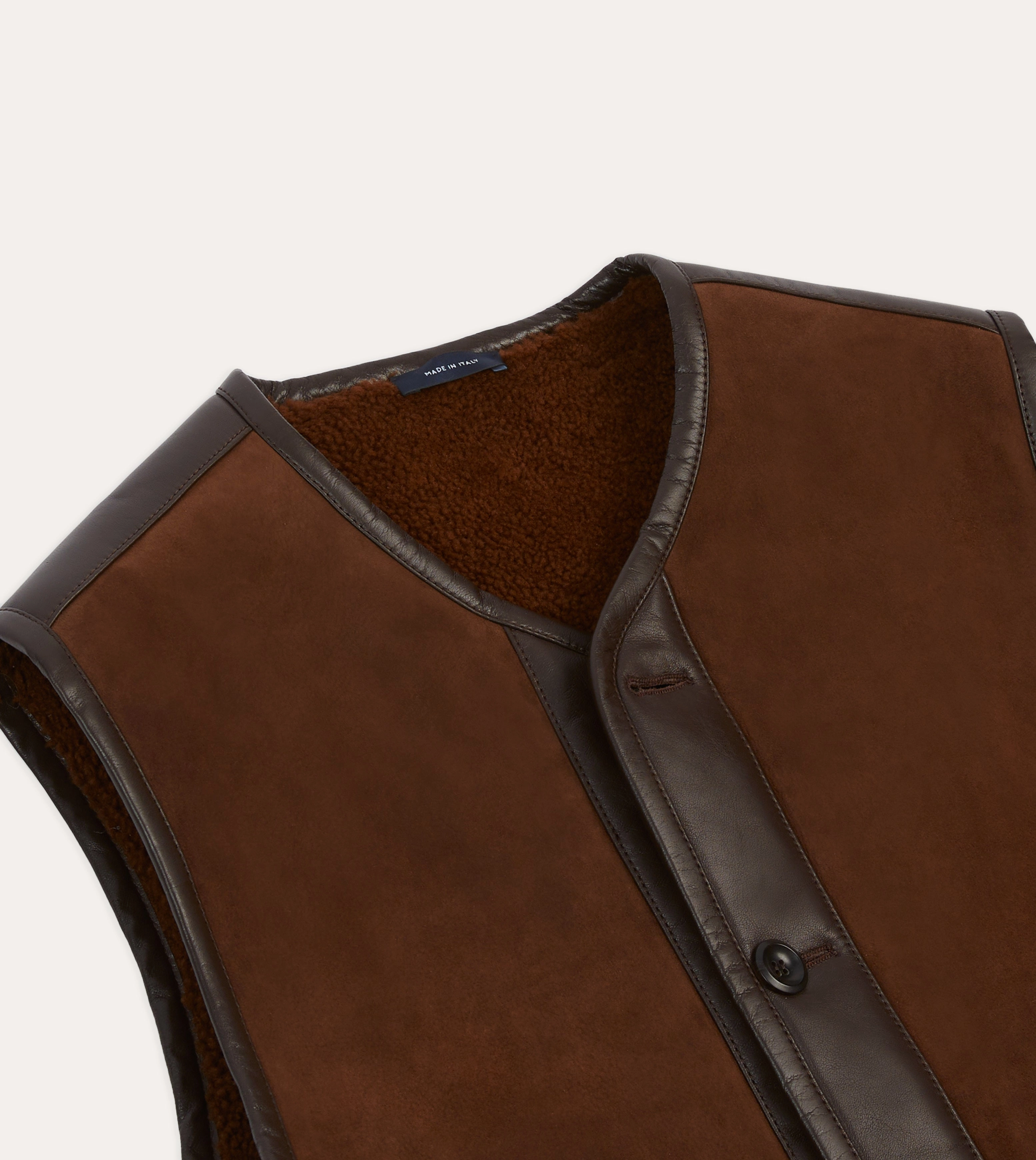 Dark Brown Suede Shearling Vest Weather Ease