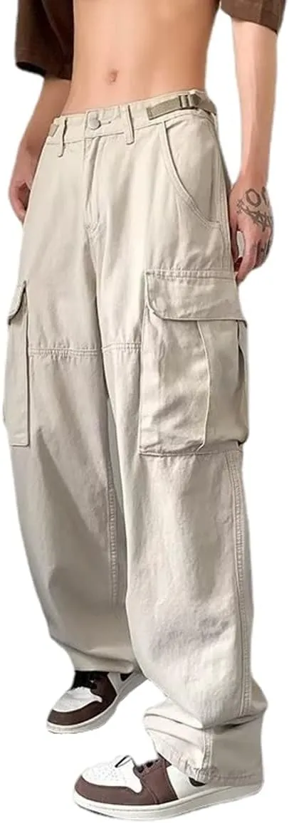 Harajuku Cargo Pants Men's Japanese Retro Multi Pocket Loose Cargo Pants Men's Casual Straight Trousers
