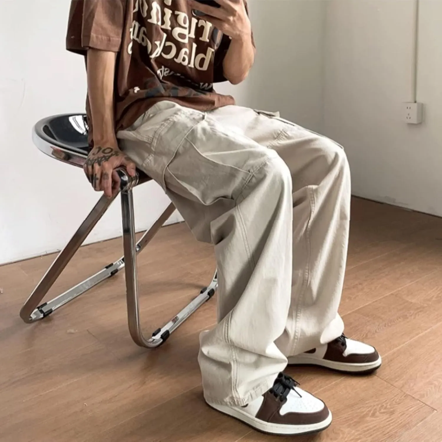 Harajuku Cargo Pants Men's Japanese Retro Multi Pocket Loose Cargo Pants Men's Casual Straight Trousers