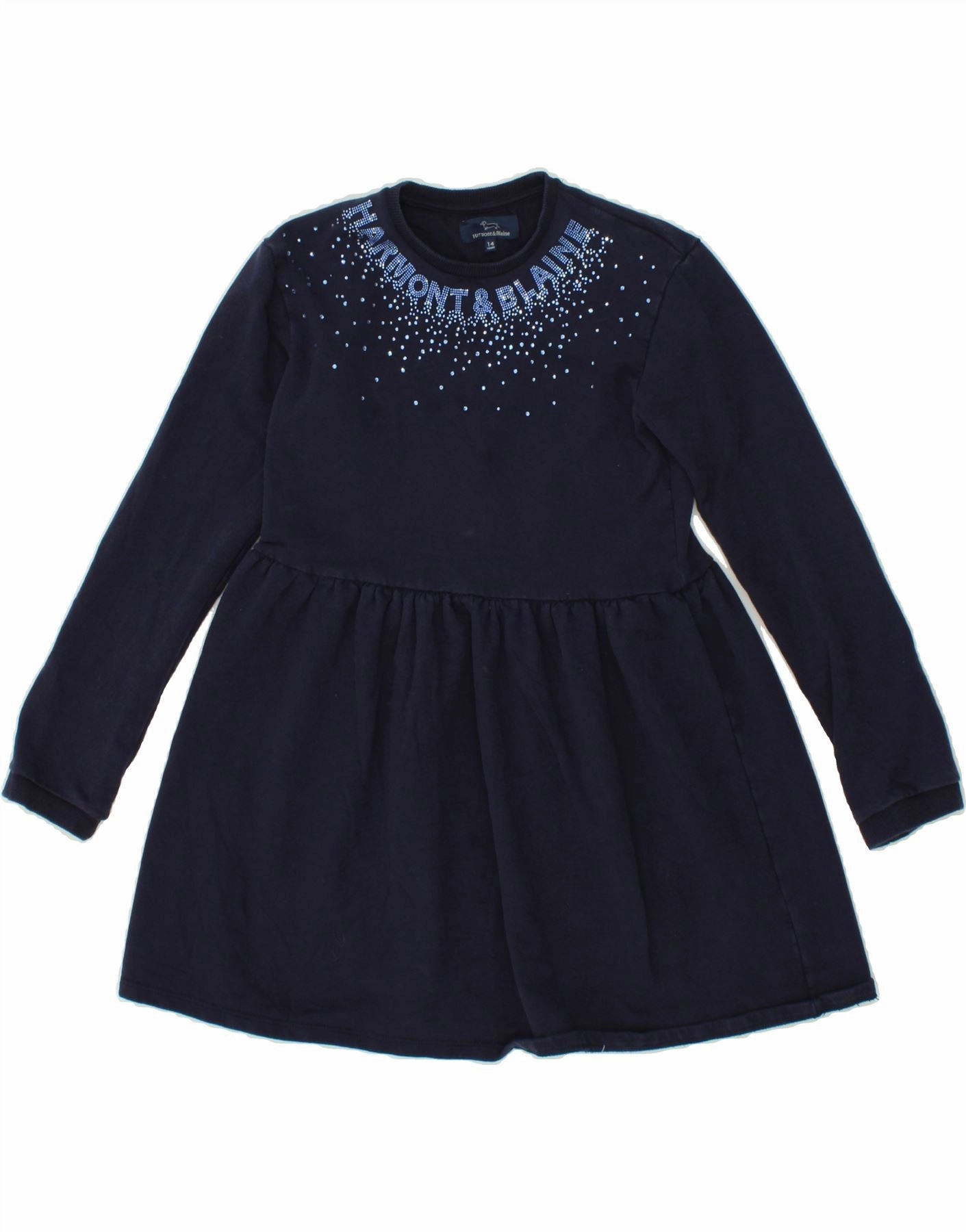 Wedding guest HARMONT & BLAINE Girls Graphic Jumper Dress 13-14 Years Navy Blue Cotton