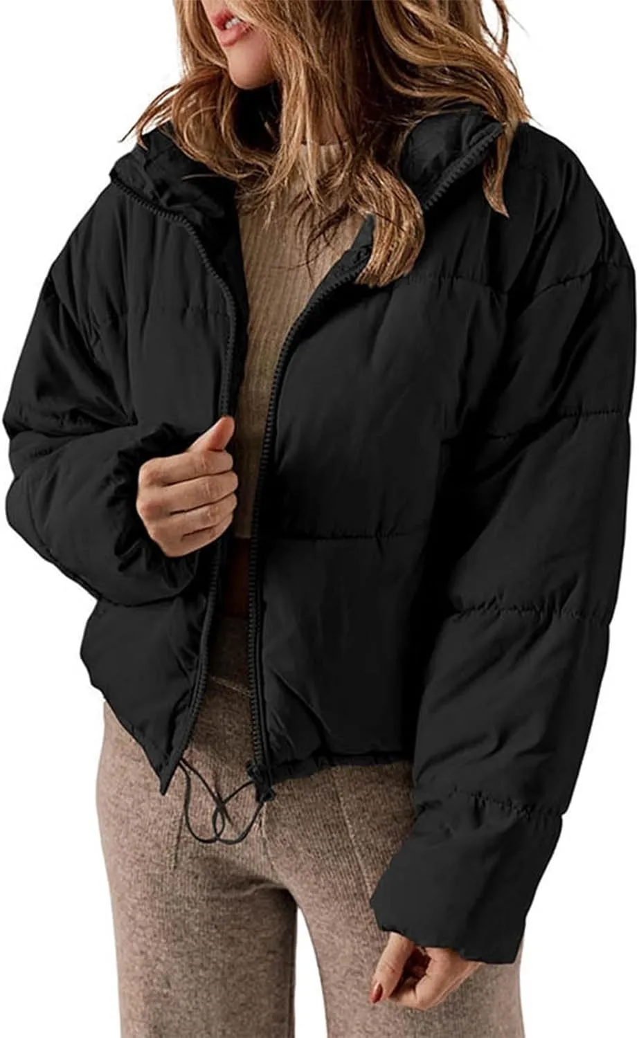 Hasta Cropped Down Coat Womens Trendy Winter Full Zip Stand Collar Puffer Jackets Short Fluffy Thermal Padded Quilted Coats