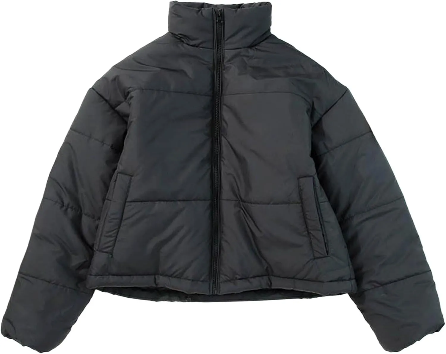 Hasta Cropped Down Coat Womens Trendy Winter Full Zip Stand Collar Puffer Jackets Short Fluffy Thermal Padded Quilted Coats