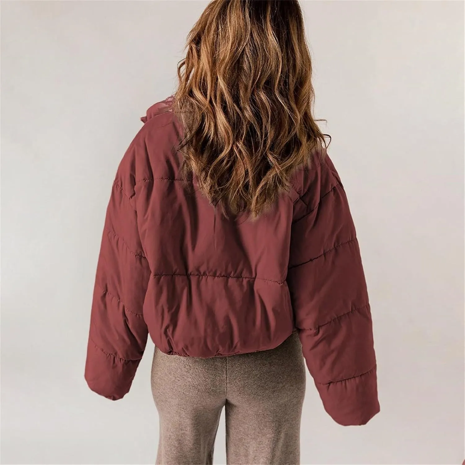 Hasta Cropped Down Coat Womens Trendy Winter Full Zip Stand Collar Puffer Jackets Short Fluffy Thermal Padded Quilted Coats
