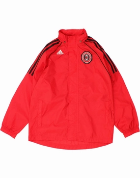 ADIDAS Boys AC Milan Oversized Graphic Raincoat 11-12 Years Red Nylon Quick Layering