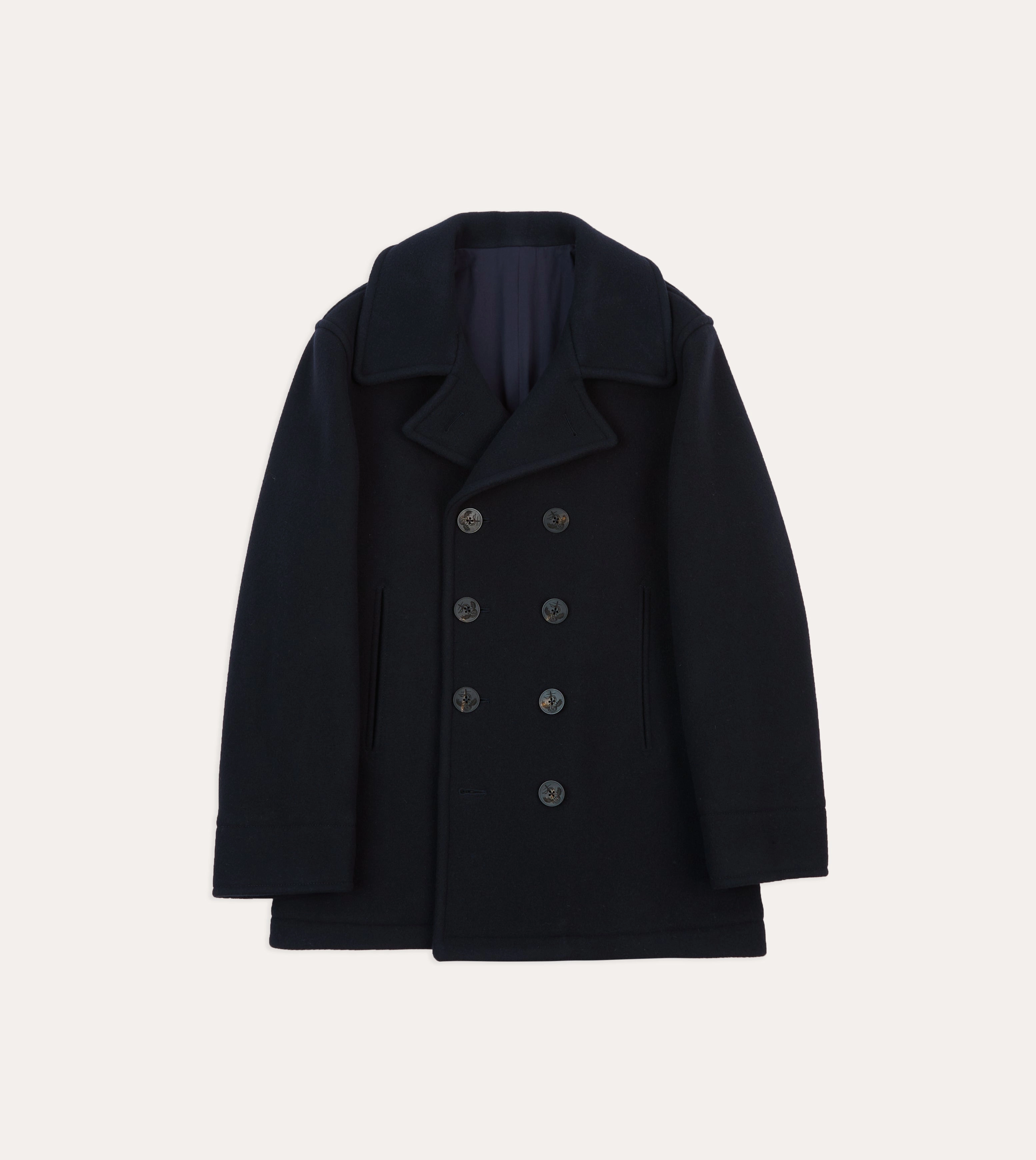 Sporty Look Navy Wool Double-Breasted Peacoat