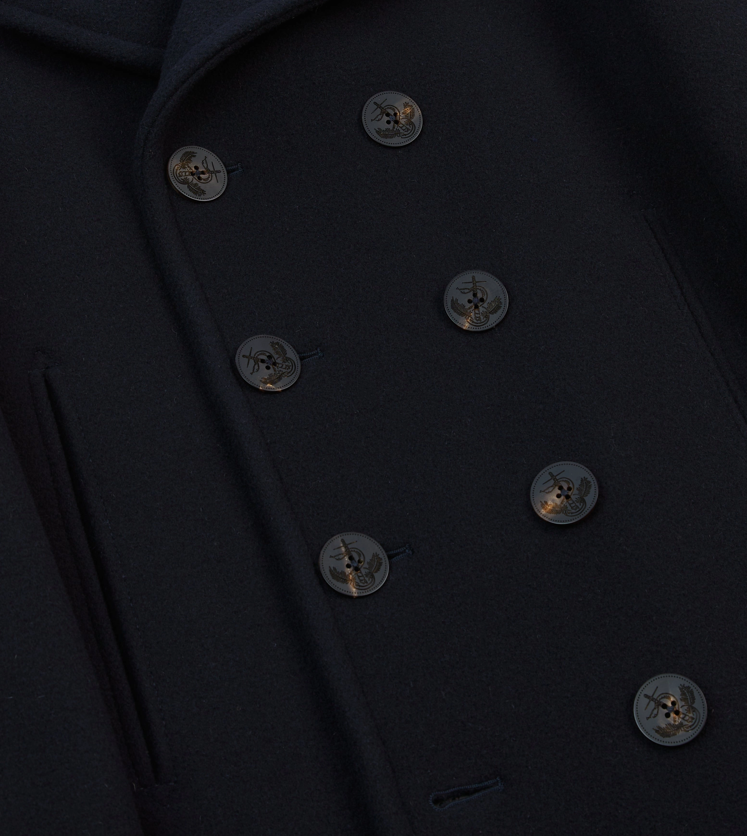 Navy Wool Double-Breasted Peacoat Reinforced Seams Display