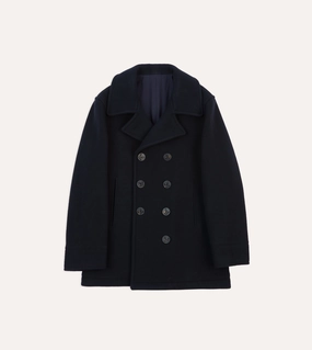 Sporty Look Navy Wool Double-Breasted Peacoat