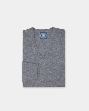 Grey Mix Lambswool V-neck Sweater Snuggly Design Layered Comfort Wear