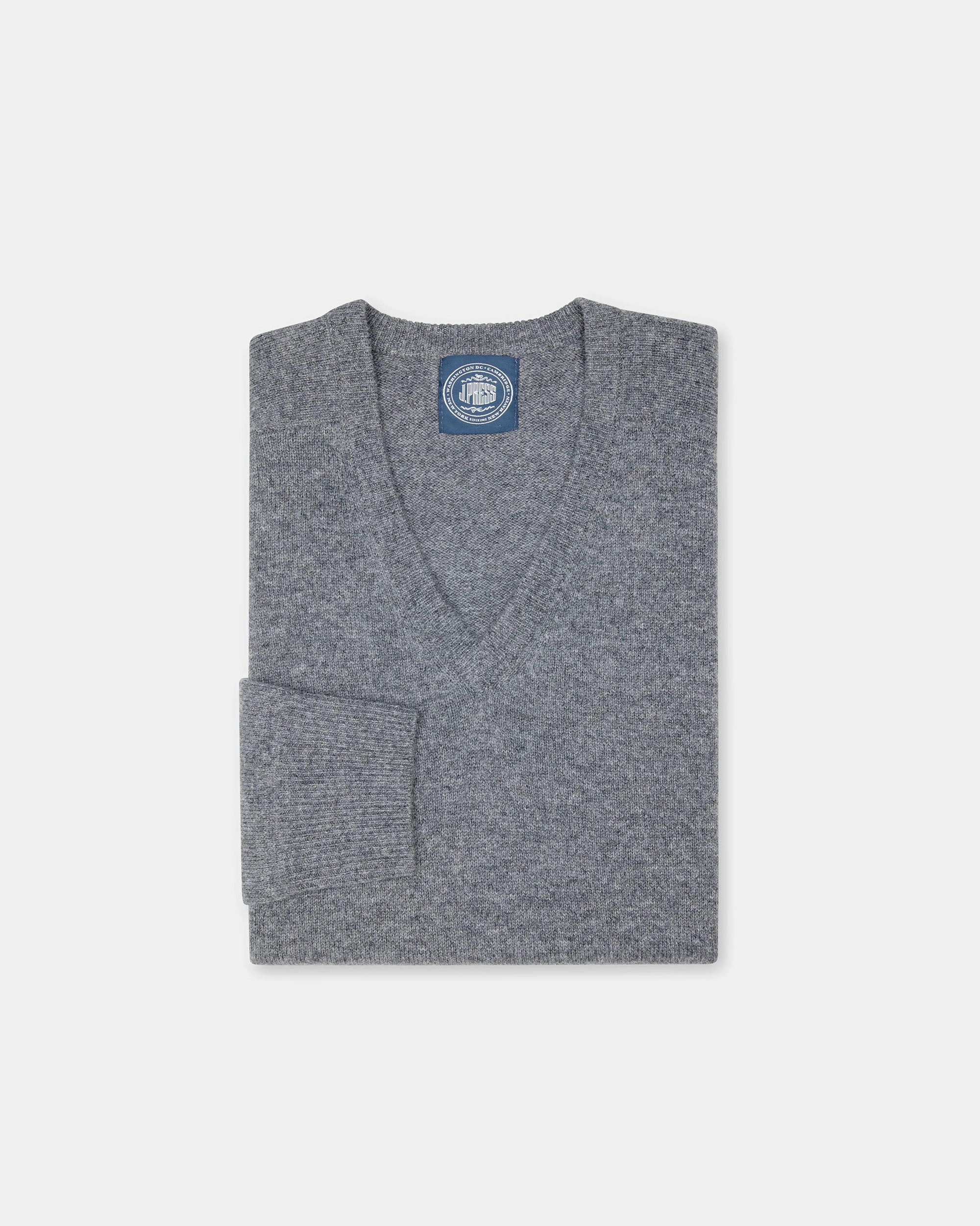 Sophisticated Look Functional Wear Grey Mix Lambswool V-neck Sweater