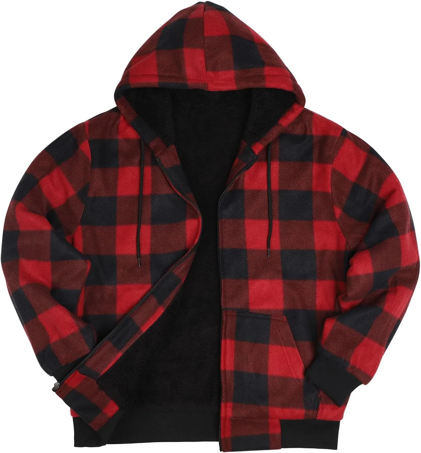 Heavy Warm Sherpa Lined Flannel Jackets for Men, Winter Coats and Plaid Flannel Hoodies with Fleece Lining