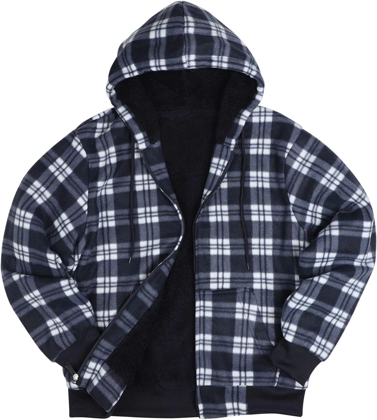 Heavy Warm Sherpa Lined Flannel Jackets for Men, Winter Coats and Plaid Flannel Hoodies with Fleece Lining
