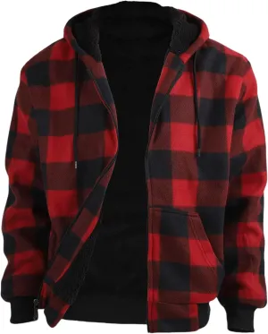 Heavy Warm Sherpa Lined Flannel Jackets for Men, Winter Coats and Plaid Flannel Hoodies with Fleece Lining