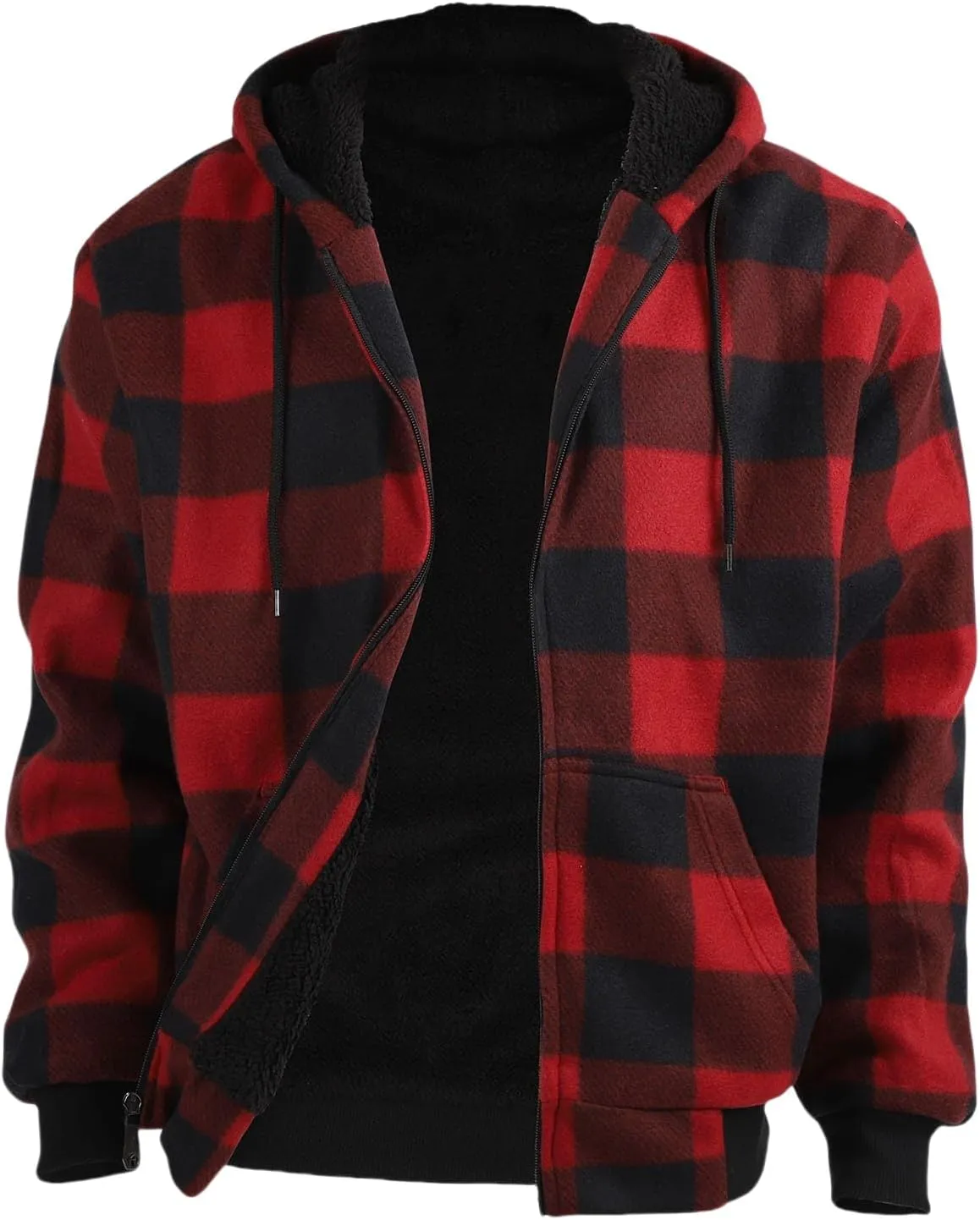Heavy Warm Sherpa Lined Flannel Jackets for Men, Winter Coats and Plaid Flannel Hoodies with Fleece Lining
