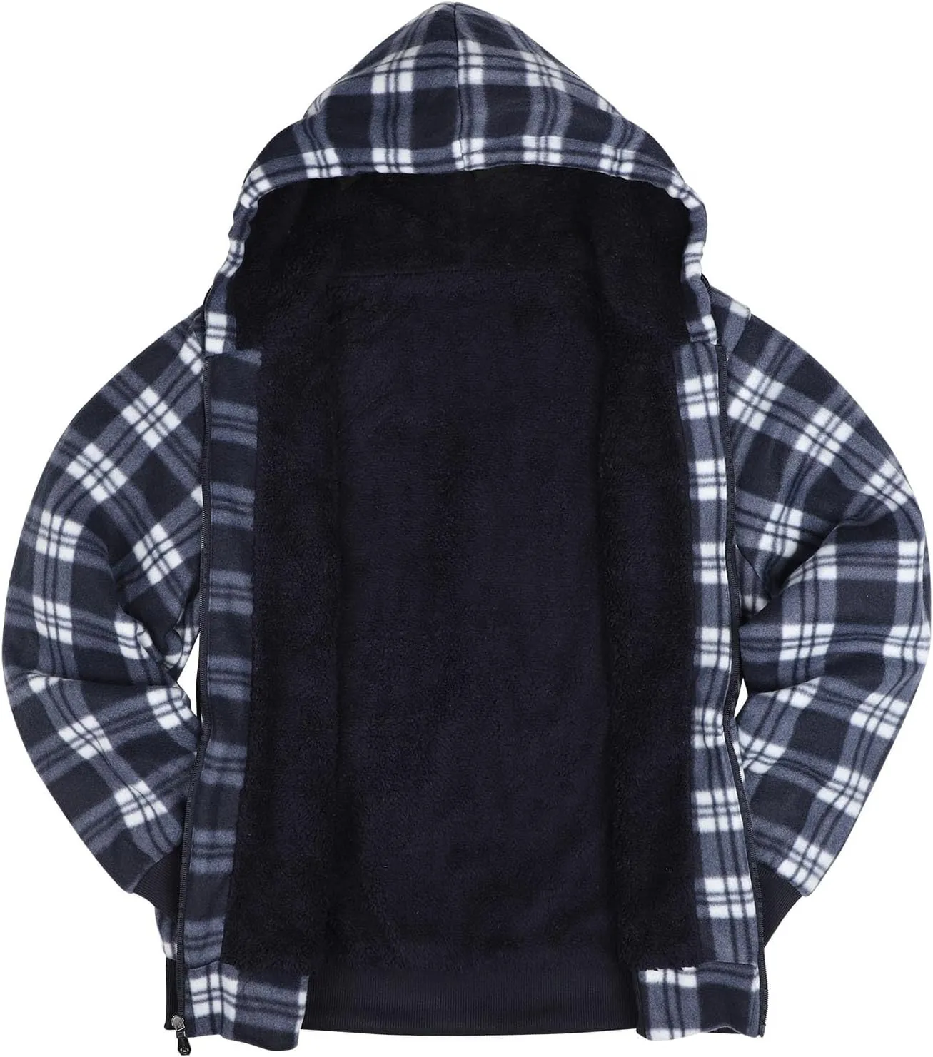 Heavy Warm Sherpa Lined Flannel Jackets for Men, Winter Coats and Plaid Flannel Hoodies with Fleece Lining