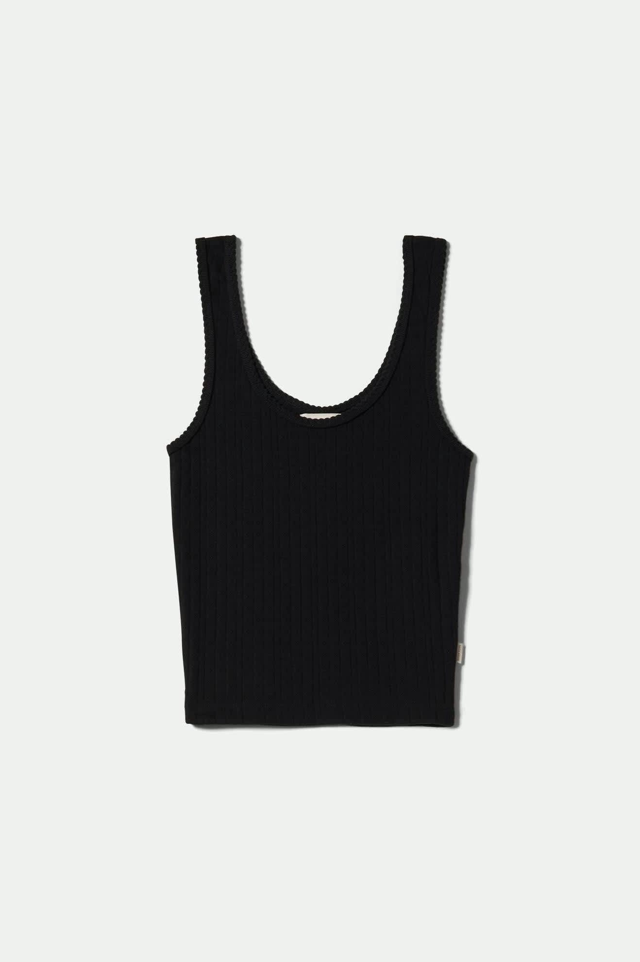 Pointelle Slim Fit Tank - Black Tubular Knit Structure