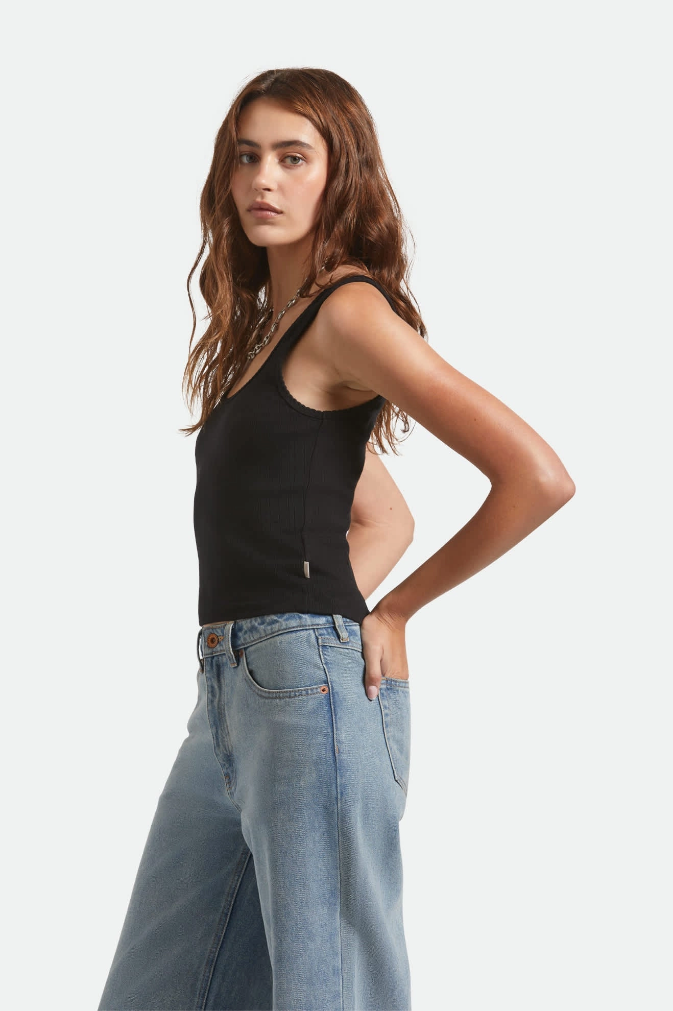 athletic style Minimalist purity Pointelle Slim Fit Tank - Black