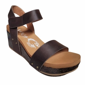 Wide fit Women's Devon Wedge Sandal In Chocolate Embossed
