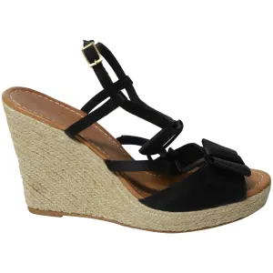 Flexible frame Kate Spade Juju Bow-Strap Espadrille Wedge in Black Leather
